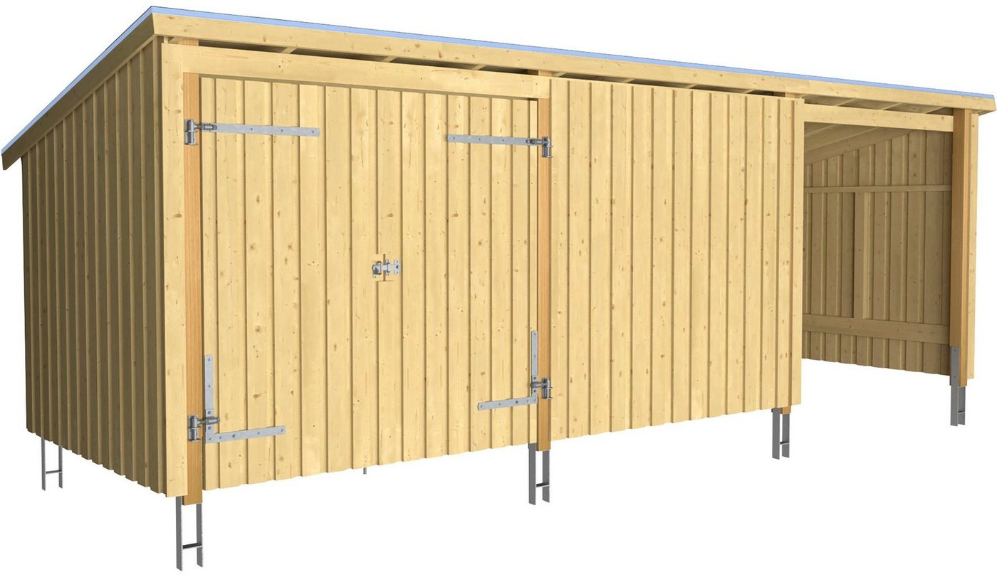 PLUS Gartenhaus Multi, BxT: 218x635 cm, (Packung), Gartenhaus 14 m², Doppeltür und Wand, Dachpappe/Aluleisten/H-Füße von PLUS