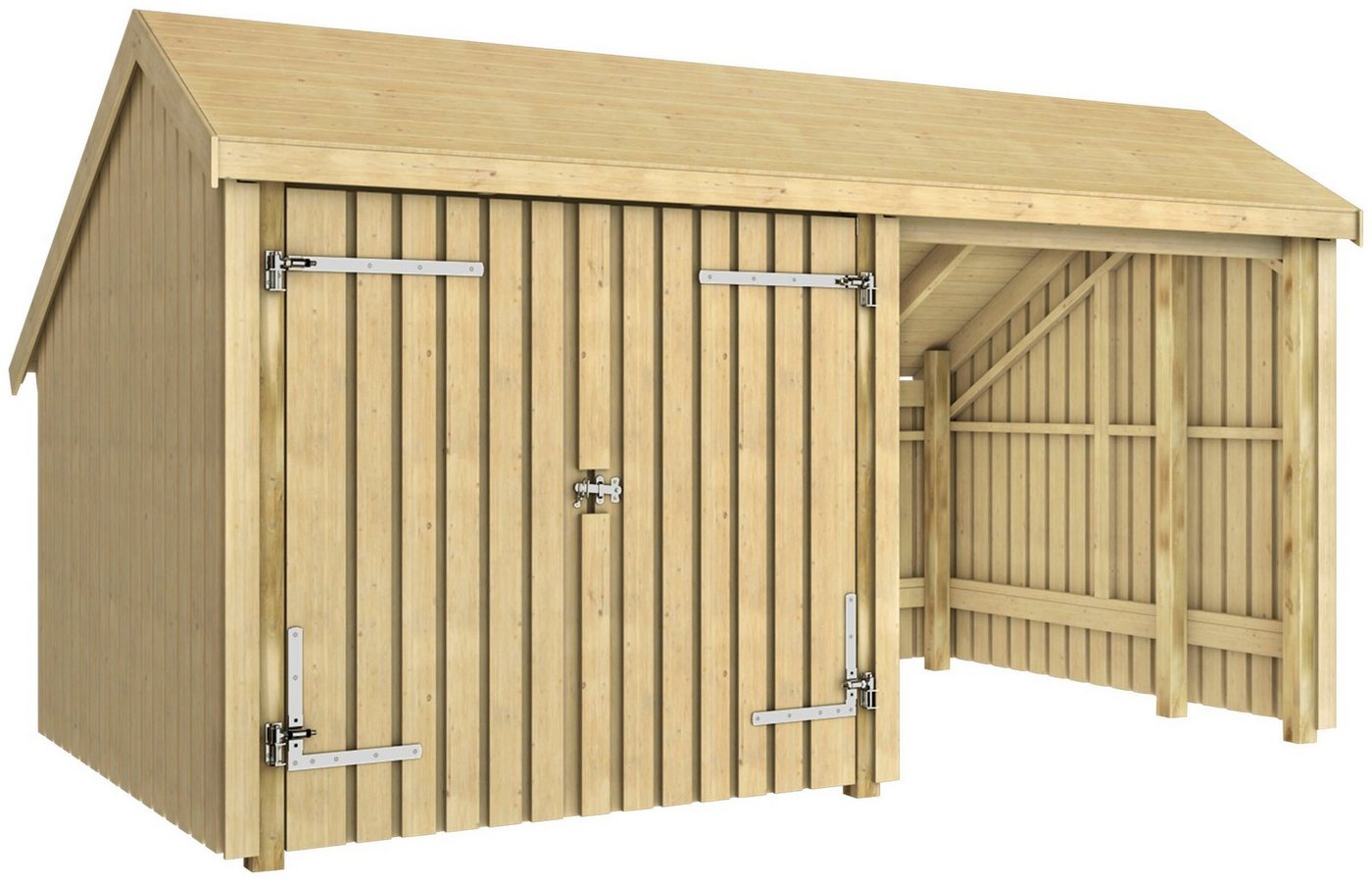 PLUS Gartenhaus Multi, BxT: 248x432 cm, (Packung), Gartenhaus 10,5 m², Doppeltür, Dachpappe/Aluleisten/H-Füße von PLUS