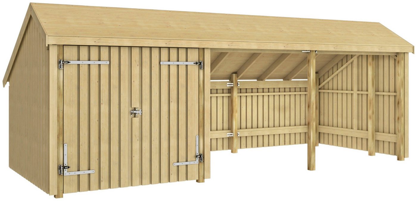 PLUS Gartenhaus Multi, BxT: 248x635 cm, (Packung), Gartenhaus 15,5 m² Doppeltür, Dachpappe/Aluleisten/H-Füße von PLUS