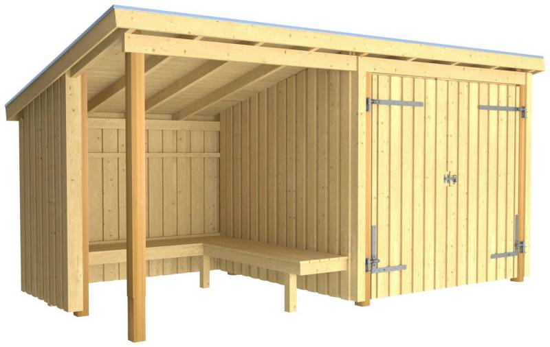 PLUS Gartenhaus Nordic Multi, BxT: 218x432 cm, (Packung), Gartenhaus 9,5 m², mit Doppeltür, Dachpappe/Aluleisten/H-Füße von PLUS