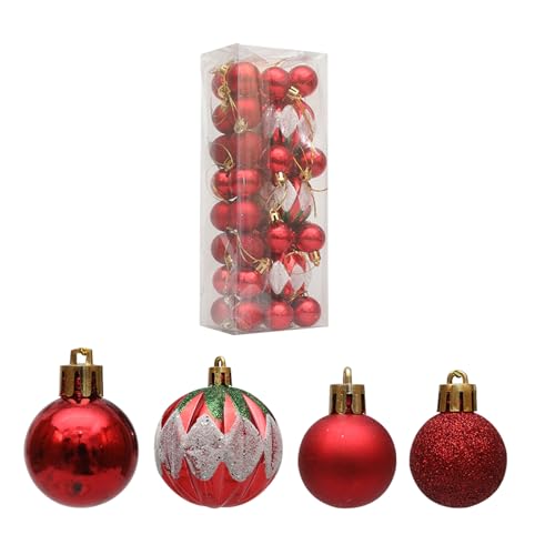 PLUSHCEWT 35 STK. Weihnachtskugeln Set Gemischte Designs Weihnachtsbaum Verzierungen Bruchsichere Weihnachtsbaum Dekorationskugeln Rote Weiße Kugeln für Zuhause Feiertag Hochzeit Dekoration (Rot) von PLUSHCEWT