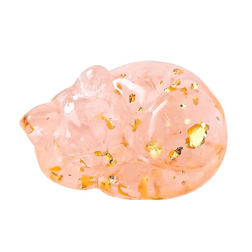 PLUSHCEWT Schlafende Katze Ornament, 4 * 3cm Kristall Katze Figur Ornament Natürlichen Kristall Tropfen Harz Handwerk Zerkleinert Stein Kätzchen Niedliche Katze Statue Kristall Geschenke (Rosa) von PLUSHCEWT