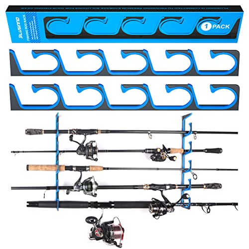 PLUSINNO H5 Horizontal Fishing Rod Holder, Fishing Rod Holder for Garage, Wall or Ceiling Mounting, Fishing Rod Holder, Aviation Aluminum Rod Holder for 5 Rods or Combinations or Nets von PLUSINNO