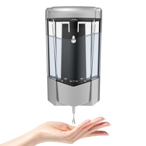 PLUSSEN Seifenspender Ohne Bohren 600ml Wandbefestigung Einzelkopf Manueller Seifenspender Bad Duschgel Flüssiges Shampoo Spenderhalter Entworfen mit Klaren Fenster (9306-Silber) von PLUSSEN