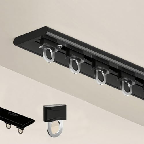 1-Läufig Vorhangschiene, Deckenvorhang-Schienensystem Aluminium, Raumteiler-Gardinenstange, Ultradünnes Vorhangstange-Set Vielseitig Einsetzbar Gardinenschiene(Schwarz,250cm/8.2ft(2 * 125cm)) von PLWUPE