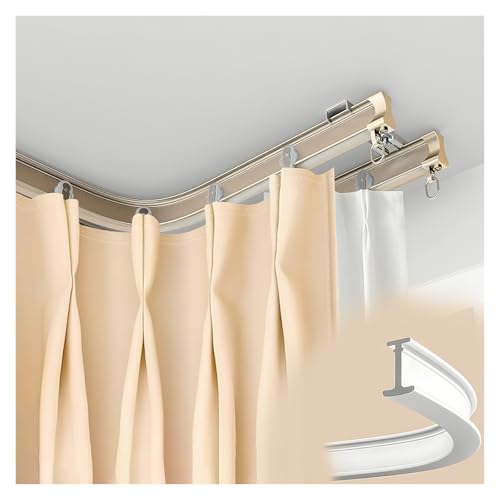 Flexible Biegbare Vorhangschiene, Doppelte Vorhangstange Schienensystem, Verstellbare Gebogene L-Form, U-Form, Für Erkerfenster, Duschstange, Decken- Oder Wandmontage(Sekt,230cm/7.5ft(2*115cm)) von PLWUPE