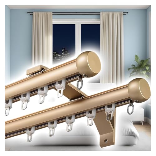 PLWUPE Doppelte Gardinenstange für Fenster, Robuste-Vorhangstange aus Aluminium mit Wandhalterungen, geräuschloses Vorhang Schienensystem für Wohnzimmer, Schlafzimmer(Gold,110cm/3.61ft) von PLWUPE