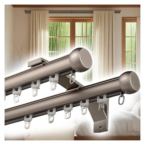 PLWUPE Doppelte Gardinenstange für Fenster, Robuste-Vorhangstange aus Aluminium mit Wandhalterungen, geräuschloses Vorhang Schienensystem für Wohnzimmer, Schlafzimmer(Gray,260cm/8.5ft(2 * 130cm)) von PLWUPE