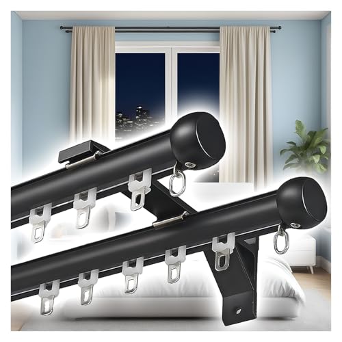 PLWUPE Doppelte Gardinenstange für Fenster, Robuste-Vorhangstange aus Aluminium mit Wandhalterungen, geräuschloses Vorhang Schienensystem für Wohnzimmer, Schlafzimmer(Schwarz,200cm/6.5ft (2 * 100cm)) PLWUPE Doppelte Gardinenstange für Fenster, Robuste-Vorhangstange aus Aluminium mit Wandhalterungen, geräuschloses Vorhang Schienensystem für Wohnzimmer, Schlafzimmer(Schwarz,200cm/6.5ft (2 * 100cm)) von PLWUPE