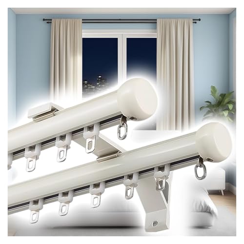 PLWUPE Doppelte Gardinenstange für Fenster, Robuste-Vorhangstange aus Aluminium mit Wandhalterungen, geräuschloses Vorhang Schienensystem für Wohnzimmer, Schlafzimmer(Weiß,280cm/9.2ft(2 * 140cm)) von PLWUPE