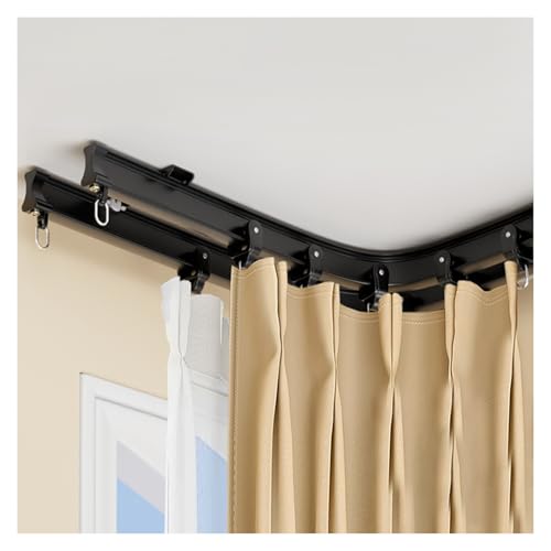 PLWUPE Flexible Biegbare Vorhangschiene, Doppelte Vorhangstange Schienensystem, Verstellbare Gebogene L-Form, U-Form, Für Erkerfenster, Duschstange, Decken- Oder Wandmontage(Schwarz,80cm/2.62ft) von PLWUPE