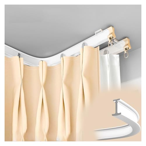 PLWUPE Flexible Biegbare Vorhangschiene, Doppelte Vorhangstange Schienensystem, Verstellbare Gebogene L-Form, U-Form, Für Erkerfenster, Duschstange, Decken- Oder Wandmontage(Weiß,330cm(3 * 110cm)) von PLWUPE