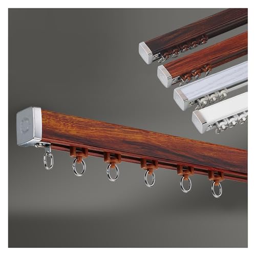 PLWUPE Vorhangschiene-Set mit Decken und Wandhalterung, Holzmaserung-Finish Vorhangstange Gardinenstange Raumteiler, Gardinenschiene für Wohnzimmer, Schlafzimmer, Dusche(Brown,160cm/5.2ft (2 * 80cm)) von PLWUPE
