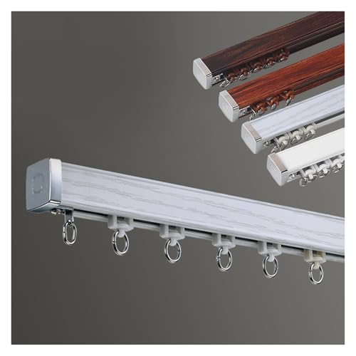 PLWUPE Vorhangschiene-Set mit Decken und Wandhalterung, Holzmaserung-Finish Vorhangstange Gardinenstange Raumteiler, Gardinenschiene für Wohnzimmer, Schlafzimmer, Dusche(Gray,105cm/3.44ft) von PLWUPE