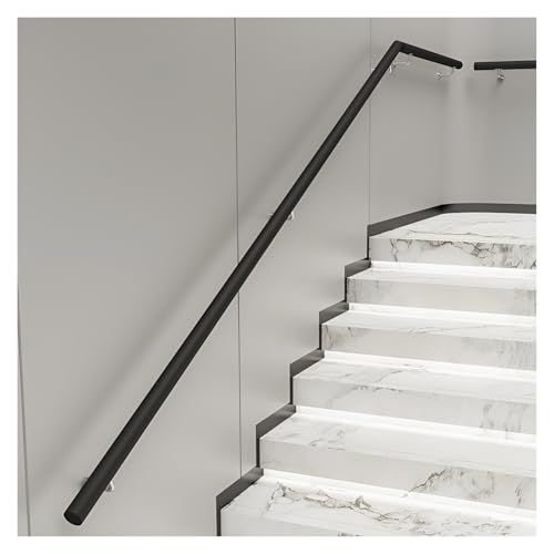 Treppengeländer-Handlauf Holz-Set Wandmontage Mit Stabilem Metallbügel, ∅4,6cm Rundrohr, Rutschfester Sicherheitshaltegriff, Für Hausrenovierung Und Sicherheit(Schwarz,110cm) von PLWUPE