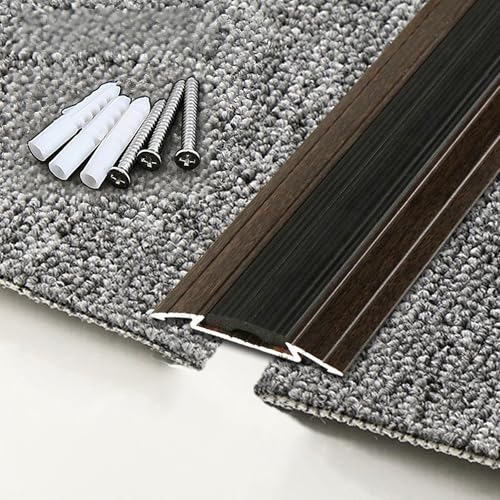 Übergangsprofil Gelocht Alu Mit Anti-Rutsch-Rille Flache Übergangsschiene B 4cm, Versteckte Schraubenlöcher Bodenprofil Für Türschwelle, Für Fußmatte, Teppich(Black Brown) von PLWUPE