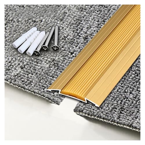 Übergangsprofil Gelocht Alu Mit Anti-Rutsch-Rille Flache Übergangsschiene B 4cm, Versteckte Schraubenlöcher Bodenprofil Für Türschwelle, Für Fußmatte, Teppich(Gold) von PLWUPE