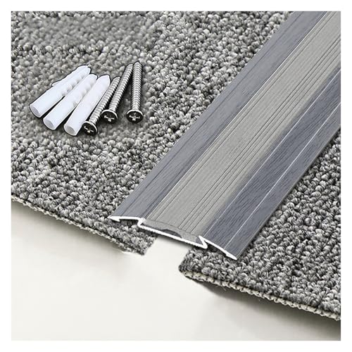 Übergangsprofil Gelocht Alu Mit Anti-Rutsch-Rille Flache Übergangsschiene B 4cm, Versteckte Schraubenlöcher Bodenprofil Für Türschwelle, Für Fußmatte, Teppich(Gray) von PLWUPE