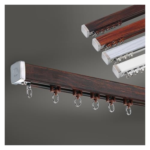 Vorhangschiene-Set mit Decken und Wandhalterung, Holzmaserung-Finish Vorhangstange Gardinenstange Raumteiler, Gardinenschiene für Wohnzimmer, Schlafzimmer, Dusche(Dark brown,230cm/7.5ft(2*115cm)) von PLWUPE