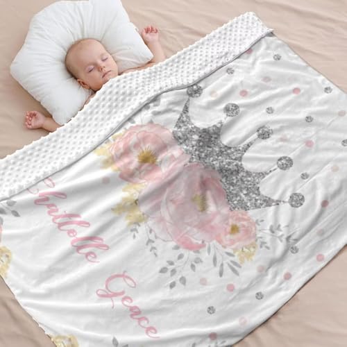Babydecke mit Namen Personalisiert,Blume Muster Flauschige Warme doppelseitig Minky Kuscheldecke,Geschenk Baby Taufe Geburt Mädchen Junge für Kinderdecke Namensdecke Krabbeldecke von PLYIHE