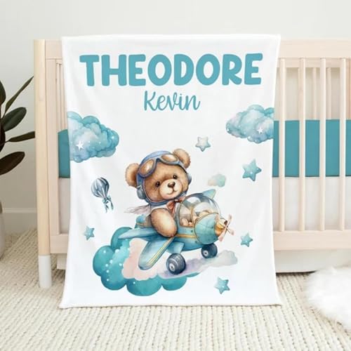Babydecke mit Namen Personalisiert,Flauschige Warme Kuscheldecke mit Namen und Geburtsdatum,Geschenk Baby Taufe Geburt Mädchen Junge für Kinderdecke Namensdecke Krabbeldecke von PLYIHE