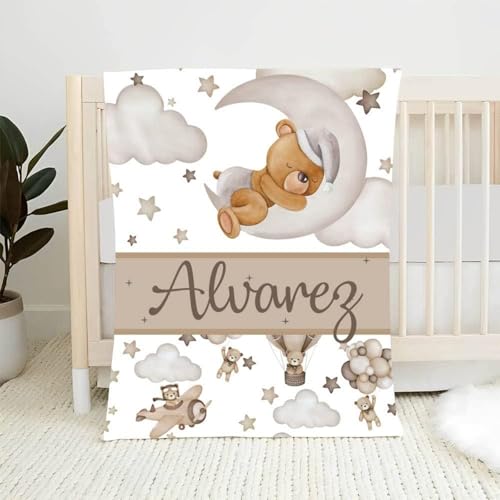 Babydecke mit Namen Personalisiert,Flauschige Warme Kuscheldecke mit Namen und Geburtsdatum,Geschenk Baby Taufe Geburt Mädchen Junge für Kinderdecke Namensdecke Krabbeldecke von PLYIHE