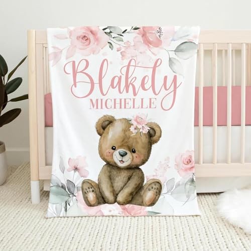 Babydecke mit Namen Personalisiert,Flauschige Warme Kuscheldecke mit Namen und Geburtsdatum,Geschenk Baby Taufe Geburt Mädchen Junge für Kinderdecke Namensdecke Krabbeldecke von PLYIHE