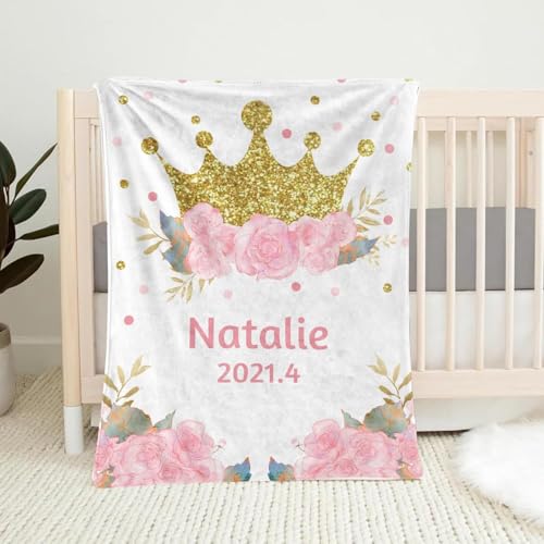 Babydecke mit Namen Personalisiert,Flauschige Warme Kuscheldecke mit Namen und Geburtsdatum,Geschenk Baby Taufe Geburt Mädchen Junge für Kinderdecke Namensdecke Krabbeldecke von PLYIHE