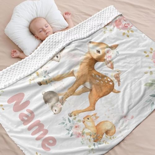 Babydecke mit Namen Personalisiert,Giraffe Muster Flauschige Warme doppelseitig Minky Kuscheldecke,Geschenk Baby Taufe Geburt Mädchen Junge für Kinderdecke Namensdecke Krabbeldecke von PLYIHE