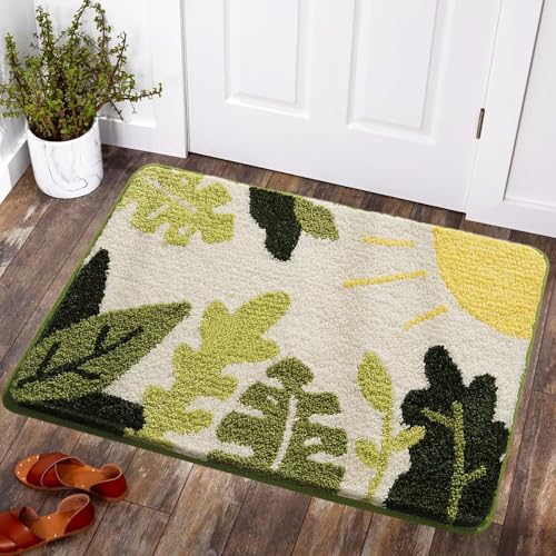 PLYIHE Badematte Bunt rutschfest,Frühling Blumen Muster Badezimmer Teppich,Verdickt und super saugfähig Badteppich Badvorleger,Weiche Duschvorleger Absorbierende Fußmatte Bad von PLYIHE