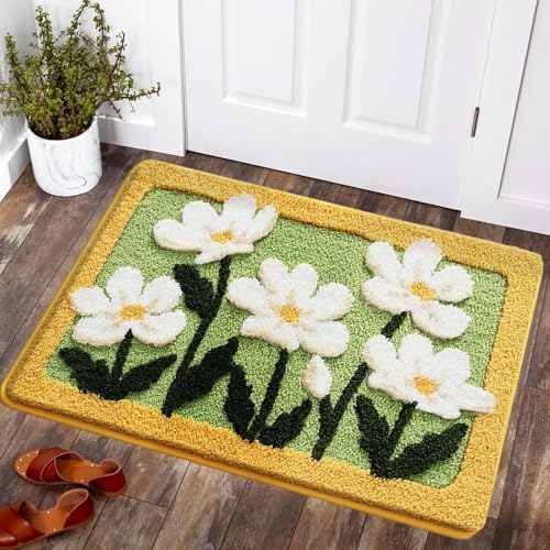 PLYIHE Badematte Bunt rutschfest,Frühling Blumen Muster Badezimmer Teppich,Verdickt und super saugfähig Badteppich Badvorleger,Weiche Duschvorleger Absorbierende Fußmatte Bad von PLYIHE