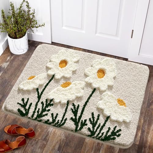 PLYIHE Badematte Bunt rutschfest,Frühling Blumen Muster Badezimmer Teppich,Verdickt und super saugfähig Badteppich Badvorleger,Weiche Duschvorleger Absorbierende Fußmatte Bad von PLYIHE