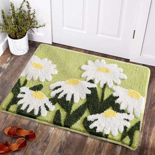 PLYIHE Badematte Bunt rutschfest,Frühling Blumen Muster Badezimmer Teppich,Verdickt und super saugfähig Badteppich Badvorleger,Weiche Duschvorleger Absorbierende Fußmatte Bad von PLYIHE