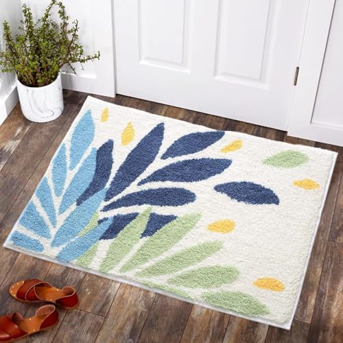 PLYIHE Badematte Bunt rutschfest,Frühling Blumen Muster Badezimmer Teppich,Verdickt und super saugfähig Badteppich Badvorleger,Weiche Duschvorleger Absorbierende Fußmatte Bad von PLYIHE