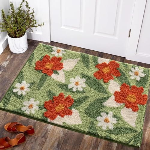 PLYIHE Badematte Bunt rutschfest,Frühling Blumen Muster Badezimmer Teppich,Verdickt und super saugfähig Badteppich Badvorleger,Weiche Duschvorleger Absorbierende Fußmatte Bad von PLYIHE