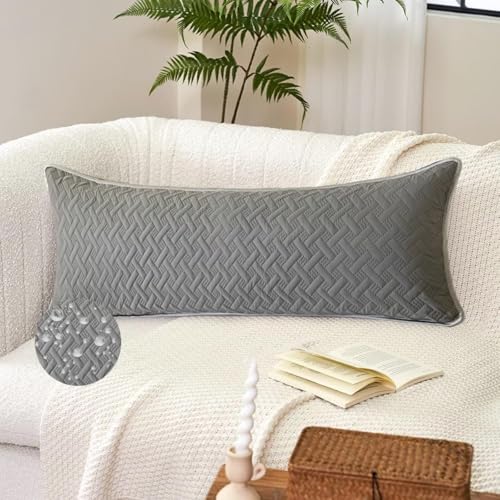 PLYIHE Kissenbezug Outdoor Kissen Wetterfest Kissenbezug Wasserfest Seitenschläferkissen Bezug 48 x 180 cm Sofakissen Wasserdicht Dekokissen für Garten Sofa Wohnzimmer Bett Dunkelgrau von PLYIHE