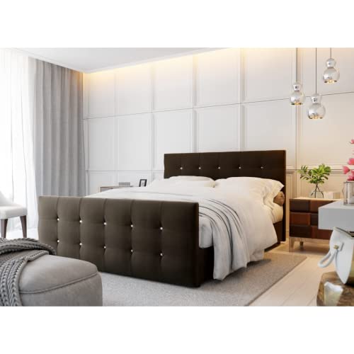PAMIR-Möbel Bett Designer Bett mit Bettkasten Cleo | Boxspringbett mit Bonell-Matratze, 2 Bettkästen mit dekorativen Knöpfen im Kopfteil | Gesteppte Kopfstütze | 180x200cm | Braun von PM