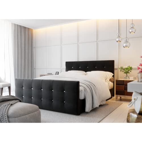 PAMIR-Möbel Bett Designer Bett mit Bettkasten Cleo | Boxspringbett mit Bonell-Matratze, 2 Bettkästen mit dekorativen Knöpfen im Kopfteil | Gesteppte Kopfstütze | 180x200cm | Schwarz von PM