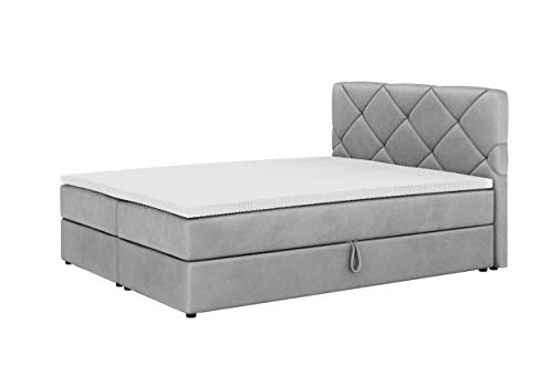 PAMIR-Möbel Boxspringbett mit 2 Bettkasten | Bequemes Bett mit 5-Zonen-Federkern Matratze und Topper | 140 x 200cm - AROS (Hellgrau) von PM