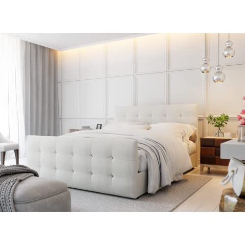 PM PAMIR-Möbel Designer Bett mit Bettkasten Cleo | Boxspringbett mit Bonell-Matratze, 2 Bettkästen mit dekorativen Knöpfen im Kopfteil | Gesteppte Kopfstütze | 140x200cm | Cremefarben von PM