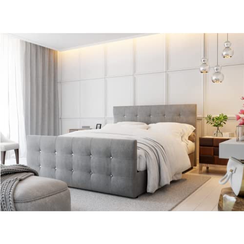 PM PAMIR-Möbel Designer Bett mit Bettkasten Cleo | Boxspringbett mit Bonell-Matratze, 2 Bettkästen mit dekorativen Knöpfen im Kopfteil | Gesteppte Kopfstütze | 160x200cm | Grau von PM