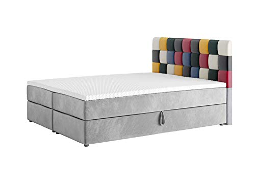 PAWMIR-Möbel Polsterbett Demon mit 2 Bettkasten | Bequemes Bett mit 5-Zonen-Federkern Matratze und Topper | 160 x 200cm (Grau+Rot) von PM