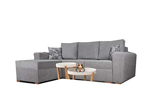 PM Ecksofa Schlaffunktion Bettfunktion Couch L-Form Polstergarnitur Wohnlandschaft Polstersofa mit Ottomane Couchgranitur - Vegas (Grau, Ecksofa Links) von PM