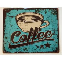 Metall Aluminium Vintage Stil Wandschild - Kaffee Zeichen 10 X 8 Zoll [Coff1] von PMCoinShop