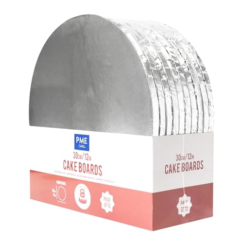 PME 10er-set Runde Kuchenplatten mit umwickelten Kanten, Silber (12" / 30cm) von PME