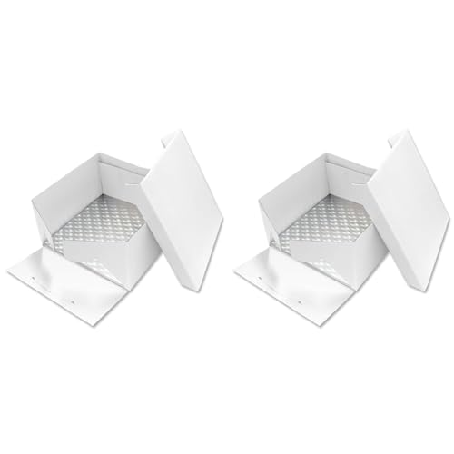 PME BCS877 KuchenBOX mit Kuchenboard Quadrat 33 x 33 x 15cm, Weiß (Packung mit 2) von PME