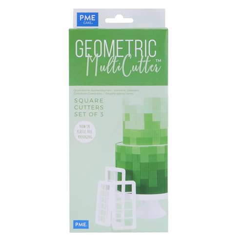 Cake Company Geometric MultiCutter-Square, Set of 3 PME Geometrische Multicutters für Kuchendesign, quadratisch, klein, mittel und groß, 3 Stück, Kunststoff, weiß von PME