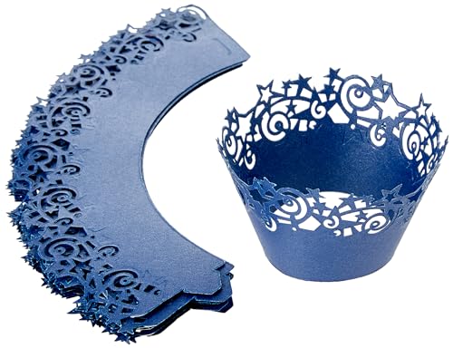 PME Muffin-Manschetten mit Sternen, Kunststoff, Blau, 5 x 0.1 x 20.5 cm, 12-Einheiten von PME