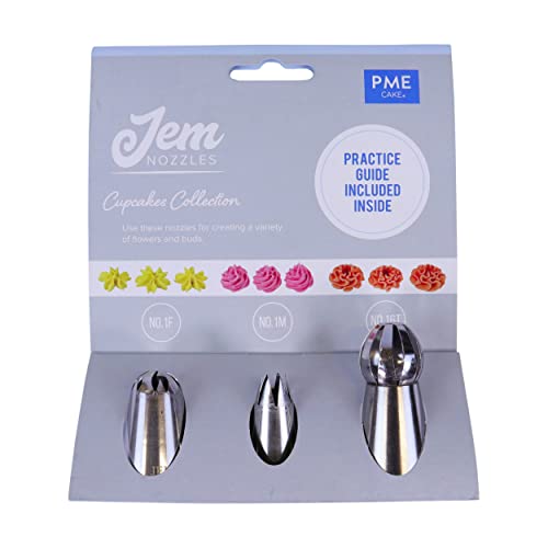 PME NZ1011 Jem Düsen-Set – Cupcakes-Kollektion, 3 Stück, Edelstahl, Silber von PME