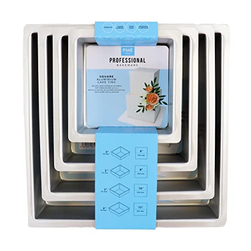 PME - Quadratische Kuchenformen 15, 20, 25, 30 cm x 7,5 cm tief, 4er -Satz, Silber PME - Quadratische Kuchenformen 15, 20, 25, 30 cm x 7,5 cm tief, 4er -Satz, Silber von PME